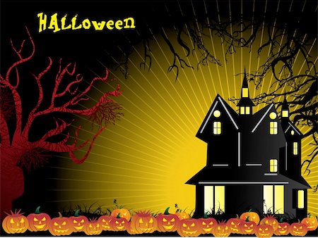 silhouette clip art homes - abstract halloween pattern background, vector wallpaper Stock Photo - Budget Royalty-Free & Subscription, Code: 400-05177900