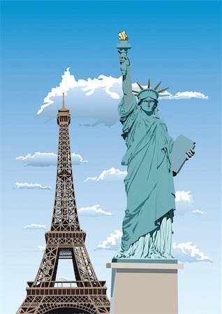 Vector illustration of Statue of Liberty in Paris Ð smaller sister of famous New York statue Stock Photo - Budget Royalty-Free & Subscription, Code: 400-05178132