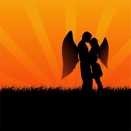 Two angel lovers kissing vector Stock Photo - Budget Royalty-Free & Subscription, Code: 400-05171579