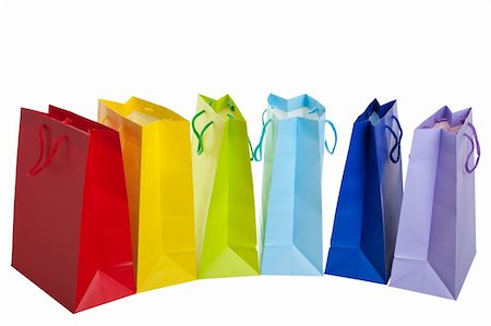 simsearch:400-04263617,k - Brightly colored shopping bags in a rainbow of colors. Photographie de stock - Aubaine LD & Abonnement, Code: 400-05184605