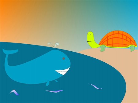 drawing of a whale and turtle, vector art illustration; more drawings in my gallery Stock Photo - Budget Royalty-Free & Subscription, Code: 400-05185722