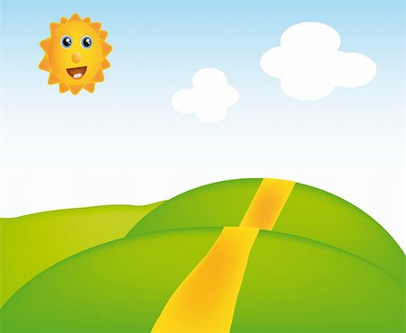 environment cartoons colored - nice illustration of sunny landscape isolated on background Stock Photo - Budget Royalty-Free & Subscription, Code: 400-05187064