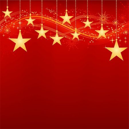 Festive dark red Christmas background with golden stars, snow flakes and grunge elements. Artwork grouped and layered. Background with blend and clipping mask. Use of linear and radial gradients. Stock Photo - Budget Royalty-Free & Subscription, Code: 400-05180019