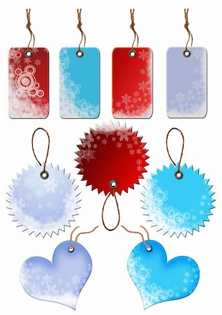 simsearch:400-04659792,k - Christmas gift tags of different forms. Isolated on a white background. Stock Photo - Budget Royalty-Free & Subscription, Code: 400-05181385
