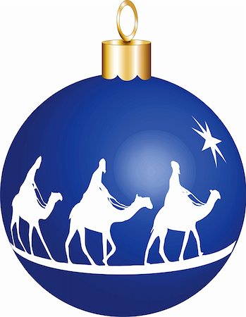 simsearch:400-05670979,k - Three wise men on camels going to see baby Jesus didplayed on a christmas ornament. Vector Illustration Foto de stock - Super Valor sin royalties y Suscripción, Código: 400-05183203