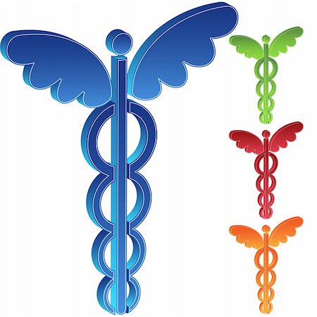 Set of 4 3D caduceus icons in assorted colors. Stock Photo - Budget Royalty-Free & Subscription, Code: 400-05183291