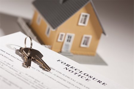 Foreclosure Notice, House Keys and Model Home on Gradated Background with Selective Focus. Stock Photo - Budget Royalty-Free & Subscription, Code: 400-05194038