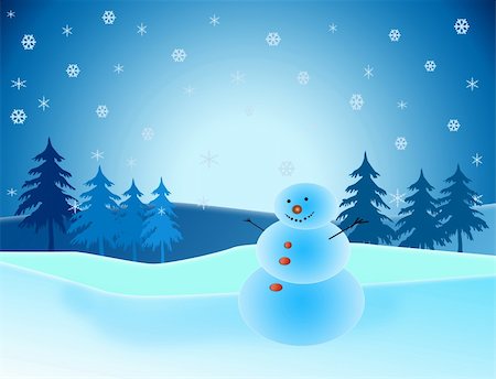 Snowman in winter scene with trees and snow Stock Photo - Budget Royalty-Free & Subscription, Code: 400-05194772