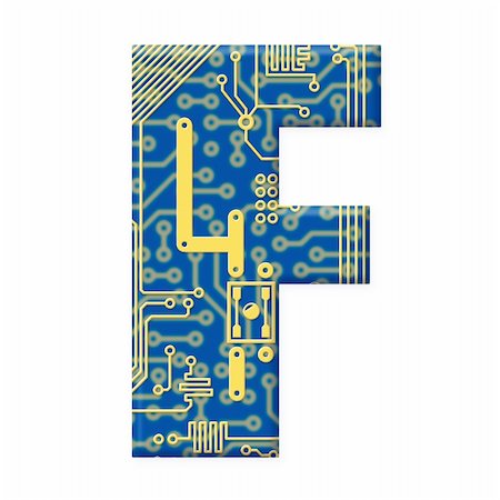 simsearch:400-05195630,k - One letter from the electronic technology circuit board alphabet on a white background - F Stock Photo - Budget Royalty-Free & Subscription, Code: 400-05195482