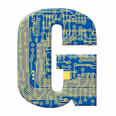 simsearch:400-05195630,k - One letter from the electronic technology circuit board alphabet on a white background - G Stock Photo - Budget Royalty-Free & Subscription, Code: 400-05195483