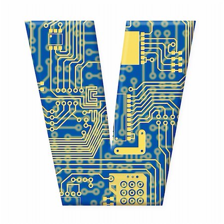 futuristic alphabets - One letter from the electronic technology circuit board alphabet on a white background - V Stock Photo - Budget Royalty-Free & Subscription, Code: 400-05195632