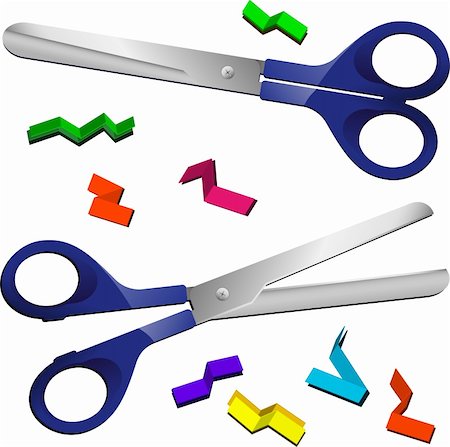 Two Scissors with cut paper pieces. Editable Vector Image Stock Photo - Budget Royalty-Free & Subscription, Code: 400-05195838