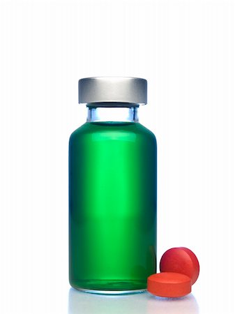 simsearch:400-05713485,k - Isolated vial full of green liquid, red pills aside. Stock Photo - Budget Royalty-Free & Subscription, Code: 400-05196080