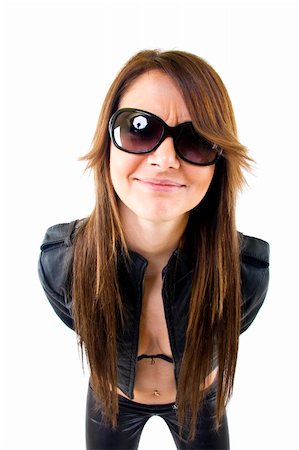 simsearch:400-04131198,k - Sexy woman with sunglasses and leather jacket over white Stock Photo - Budget Royalty-Free & Subscription, Code: 400-05197070