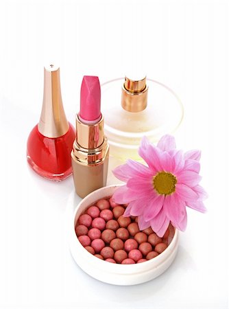 simsearch:400-05708035,k - Many colourful woman cosmetics with flower   on white white background Stock Photo - Budget Royalty-Free & Subscription, Code: 400-05199794