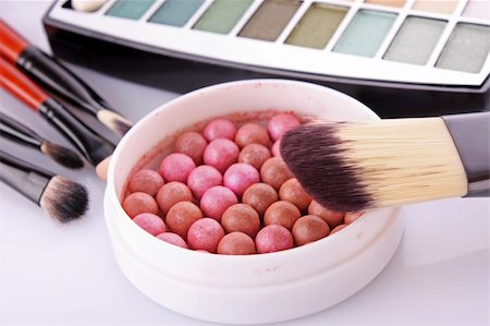 cosmetic brushes  brush , eye shadows and rouge  on the white background Stock Photo - Budget Royalty-Free & Subscription, Code: 400-05199803