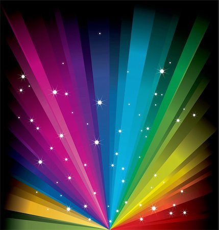 fluorescent rainbow background - Magic radial Rainbow Light with white Stars Stock Photo - Budget Royalty-Free & Subscription, Code: 400-05191115