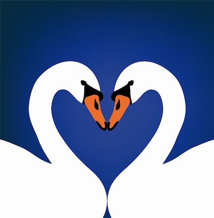nice illustration of two swans in love isolated on blue background Stock Photo - Budget Royalty-Free & Subscription, Code: 400-05191192