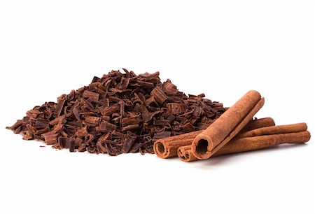grated chocolate and cinnamon isolated on white background Stock Photo - Budget Royalty-Free & Subscription, Code: 400-05193437