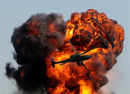 simsearch:400-06761272,k - helicopter against giant fireball with smoke and flames Stock Photo - Budget Royalty-Free & Subscription, Code: 400-05205271