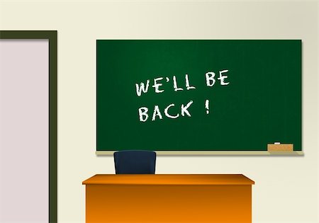 pupil in a empty classroom - empty classroom with message on chalkboard Stock Photo - Budget Royalty-Free & Subscription, Code: 400-05205546