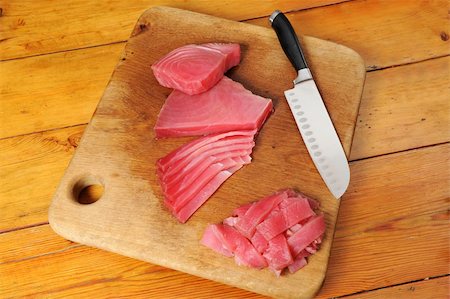 edible picture of fish - tuna fish sliced and chopped Stock Photo - Budget Royalty-Free & Subscription, Code: 400-05205604