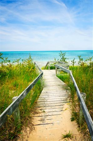 Wooden path over dunes at beach. Pinery provincial park, Ontario Canada Stock Photo - Budget Royalty-Free & Subscription, Code: 400-05206742