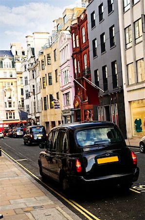 London street with taxicab and shops on sunny day Stock Photo - Budget Royalty-Free & Subscription, Code: 400-05206757