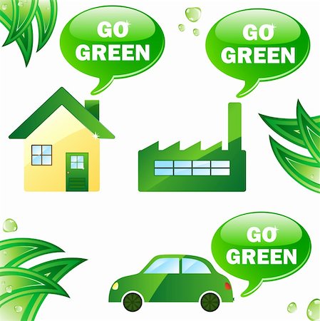 Ecology house, car and industry. Editable Vector Image Stock Photo - Budget Royalty-Free & Subscription, Code: 400-05206820