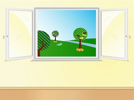simsearch:400-07820254,k - Window open showing beautiful landscape. Editable Vector Image Stock Photo - Budget Royalty-Free & Subscription, Code: 400-05201010