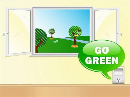 simsearch:400-07820254,k - Electric Outlet Saying Go Green with Beautiful Window. Editable Vector Image Stock Photo - Budget Royalty-Free & Subscription, Code: 400-05202001