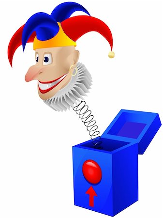 Children's toy the clown - a joker in a box with a spring in a vector isolated on a white background Photographie de stock - Aubaine LD & Abonnement, Code: 400-05203101
