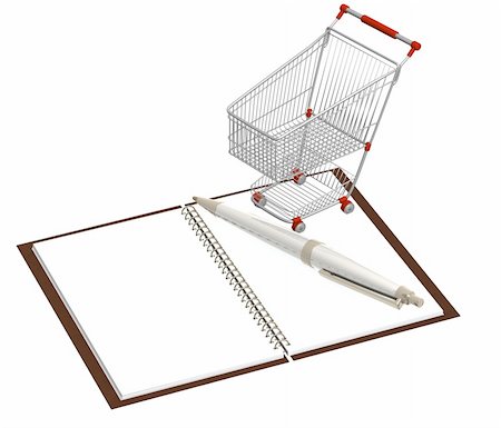 simsearch:400-04012842,k - Shopping cart and notebook - isolated over white Stock Photo - Budget Royalty-Free & Subscription, Code: 400-05203485