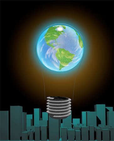 simsearch:400-04265413,k - Light Bulb Earth and city Stock Photo - Budget Royalty-Free & Subscription, Code: 400-05203955