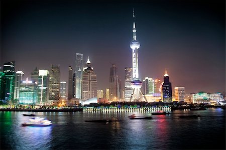 Night view of Shanghai, China /  Pudong / modern buildings Stock Photo - Budget Royalty-Free & Subscription, Code: 400-05215931