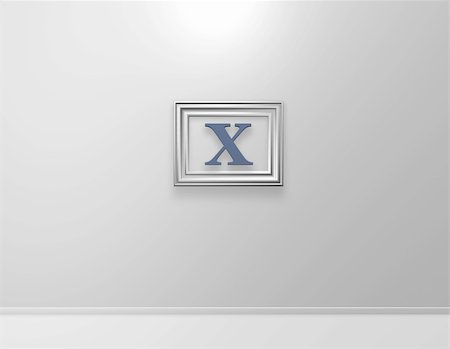 picture frame with letter x on white wall - 3d illustration Stock Photo - Budget Royalty-Free & Subscription, Code: 400-05217933