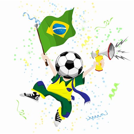 Brazilian Soccer Fan with Ball Head. Editable Vector Illustration Stock Photo - Budget Royalty-Free & Subscription, Code: 400-05218878