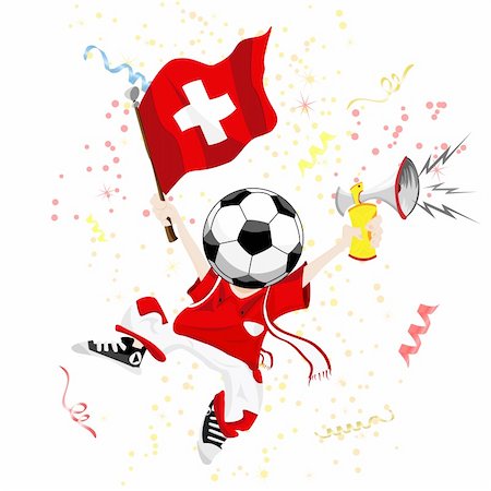 Switzerland Soccer Fan with Ball Head. Editable Vector Illustration Stock Photo - Budget Royalty-Free & Subscription, Code: 400-05219218