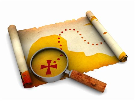 3d illustration of treasure map and magnify glass Stock Photo - Budget Royalty-Free & Subscription, Code: 400-05210191
