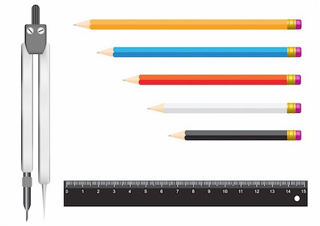 simsearch:400-04424177,k - The tools isolated on a white background for geometry. Pencils, a ruler and a compasses Stock Photo - Budget Royalty-Free & Subscription, Code: 400-05212142