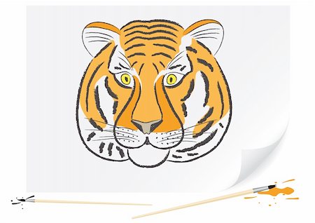 simsearch:400-06131670,k - Children drawing of a tiger a brush paints on a paper Stock Photo - Budget Royalty-Free & Subscription, Code: 400-05212155