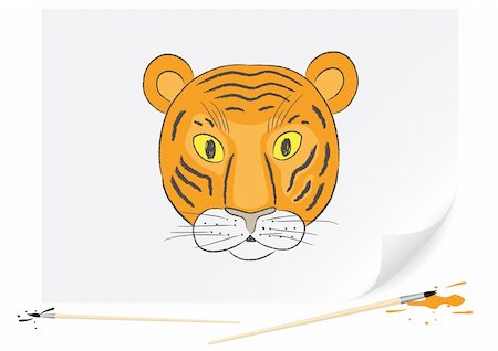 simsearch:400-06131670,k - Children drawing of a small tiger a brush paints on a paper Stock Photo - Budget Royalty-Free & Subscription, Code: 400-05212153