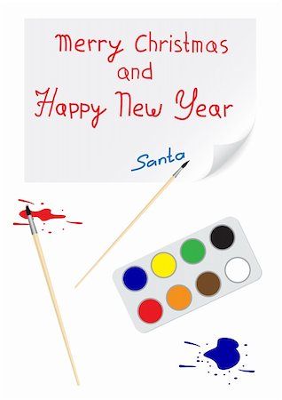 pencil painting pictures images kids - Children drawing a brush with a Christmas and happy New Year and the signature santa Stock Photo - Budget Royalty-Free & Subscription, Code: 400-05212219