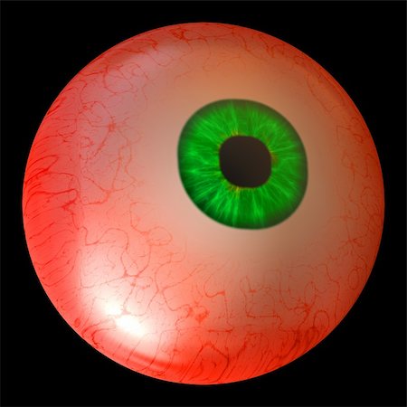 Bloodshot eyeball with green iris on black Stock Photo - Budget Royalty-Free & Subscription, Code: 400-05224434