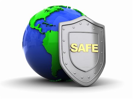 firewall white guard - 3d illustration of earth globe and shield Stock Photo - Budget Royalty-Free & Subscription, Code: 400-05225722