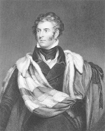 simsearch:400-05685013,k - Thomas Philip de Grey, 2nd Earl de Grey (1781-1859) on engraving from the 1800s. British Tory politician and statesman. Engraved by H.Robinson after a painting by W.Robinson and published by Fisher, Son & Co, London in 1844. Stock Photo - Budget Royalty-Free & Subscription, Code: 400-05228887