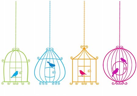 set of ornamental birdcages with birds, vector background Stock Photo - Budget Royalty-Free & Subscription, Code: 400-05228901
