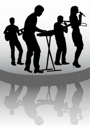 silhouette people performing - Vector drawing musical group in concert on stage Photographie de stock - Aubaine LD & Abonnement, Code: 400-05229970