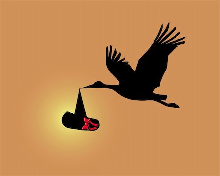 stork vector - Silhouette of a stork with the child on an orange background Stock Photo - Budget Royalty-Free & Subscription, Code: 400-05220830