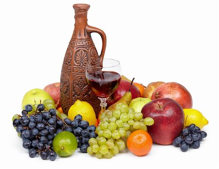 simsearch:400-06069331,k - Artistic composition of fruit and jug of wine on white Stock Photo - Budget Royalty-Free & Subscription, Code: 400-05221600